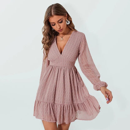Christy Women's Polka Dot Long Sleeve Fit and Flare Dress