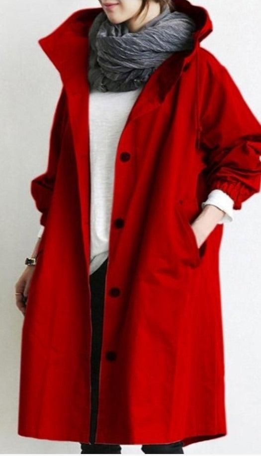 Women's Longline Hooded Button Coat — Black