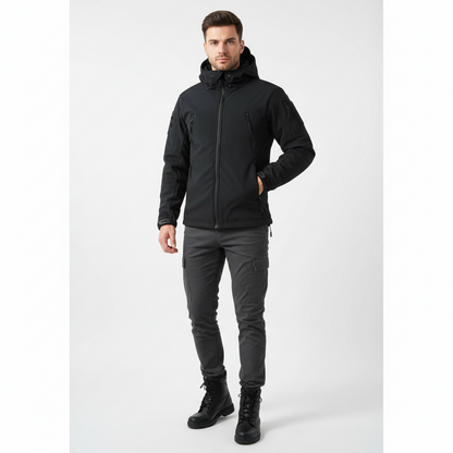 Lusian Men's Softshell Jacket – Adjustable Hooded Coat with Zipper and Pockets