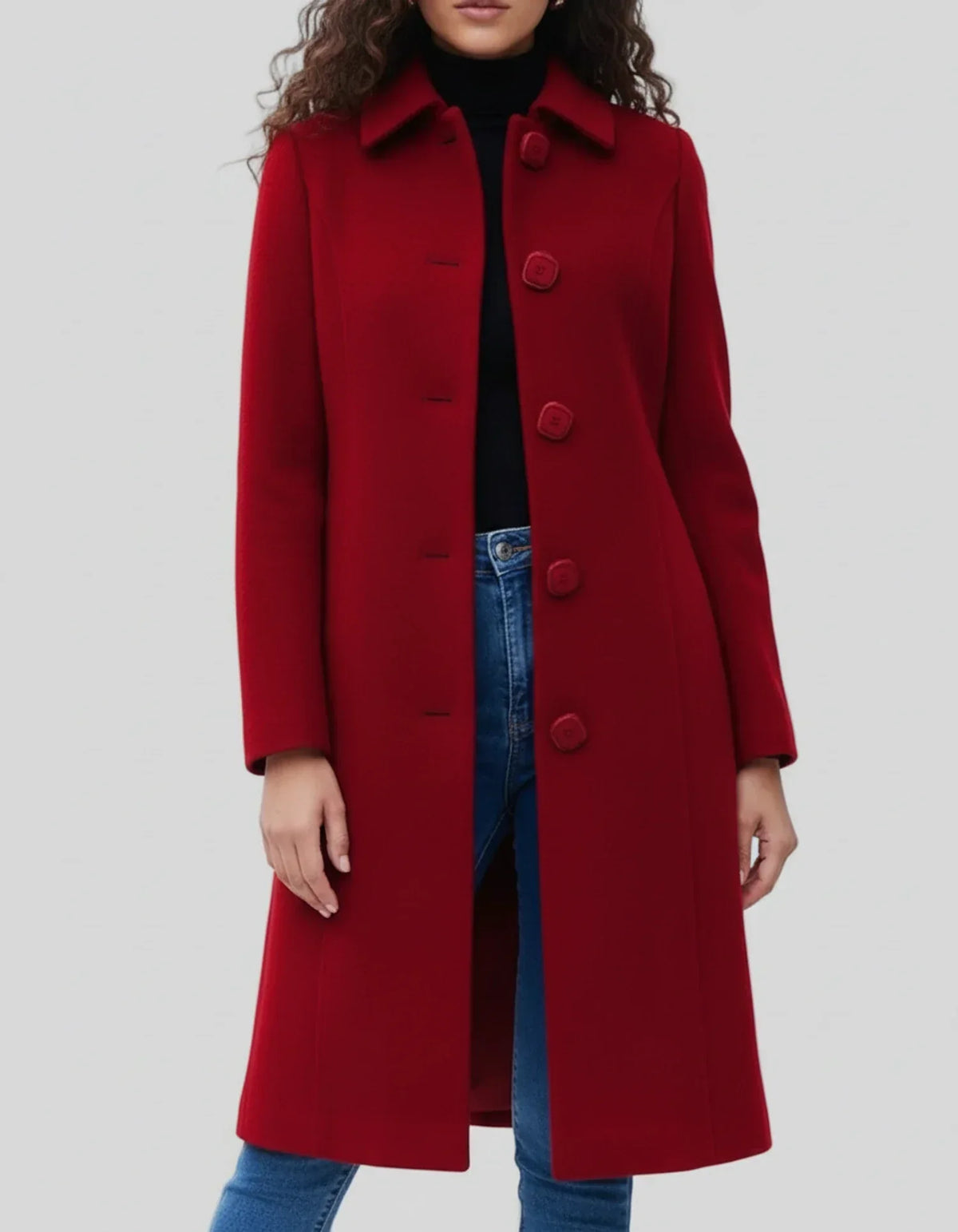Women's Longline Button-Front Winter Coat — Black