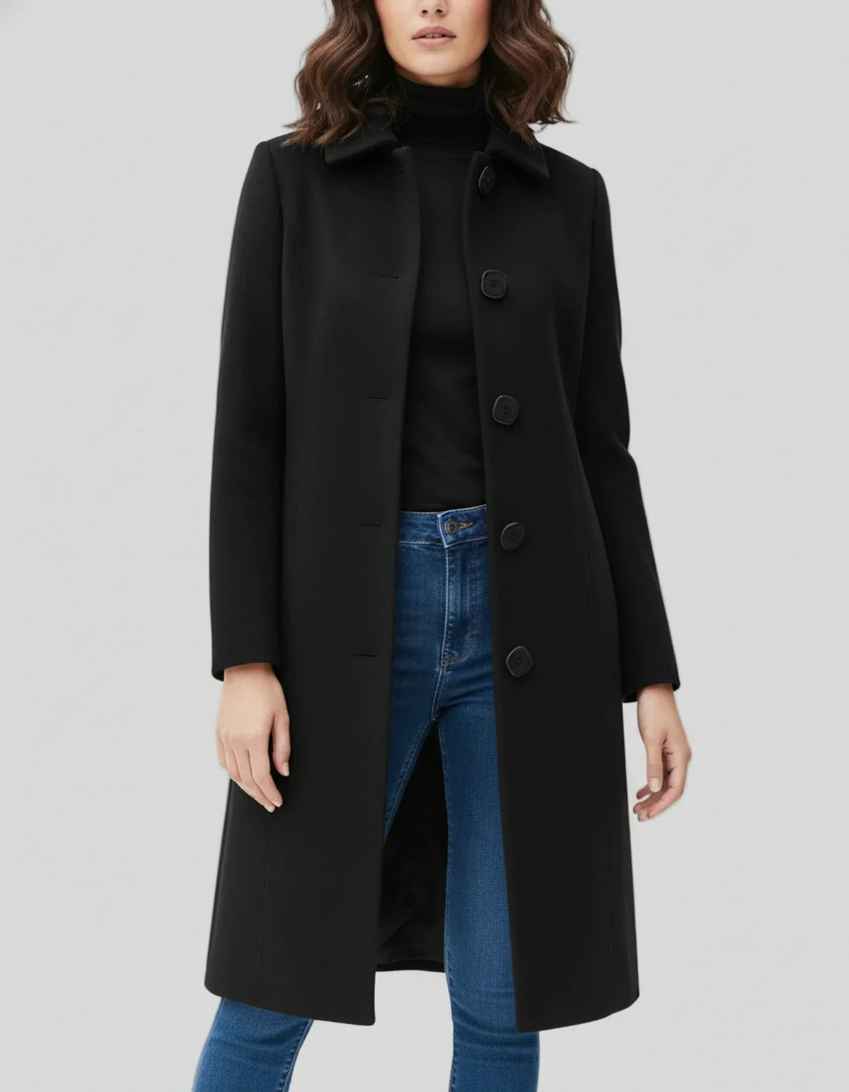 Women's Longline Button-Front Winter Coat — Black