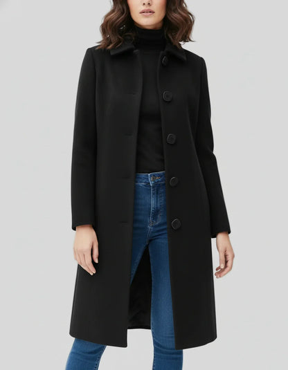 Women's Longline Button-Front Winter Coat — Black