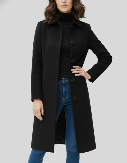 Women's Longline Button-Front Winter Coat — Black