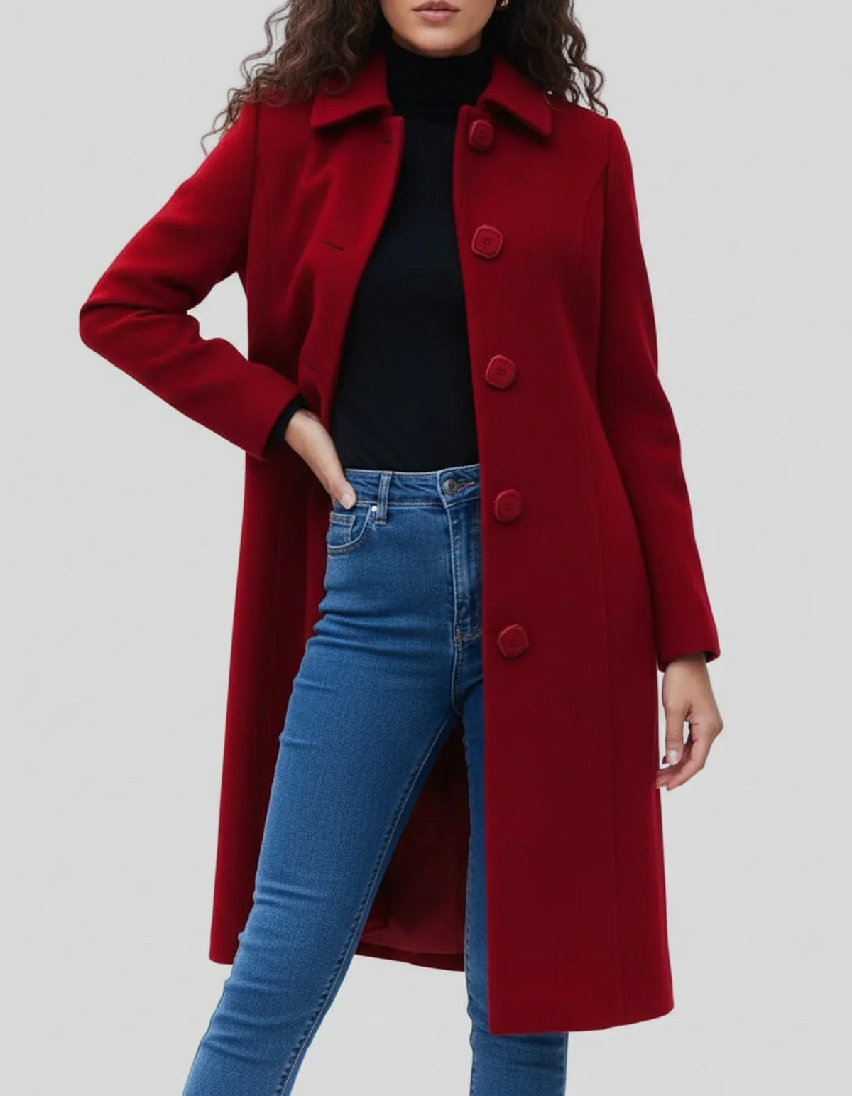 Women's Longline Button-Front Winter Coat — Black