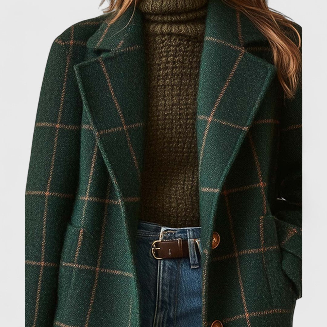 Women's Plaid Longline Button-Through Shacket — Dark Green