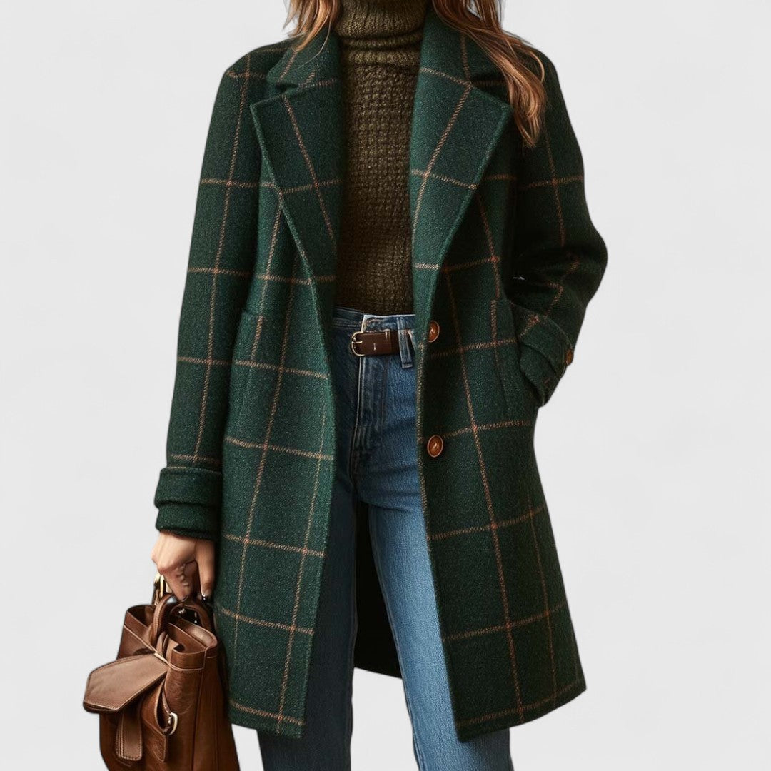 Women's Plaid Longline Button-Through Shacket — Dark Green