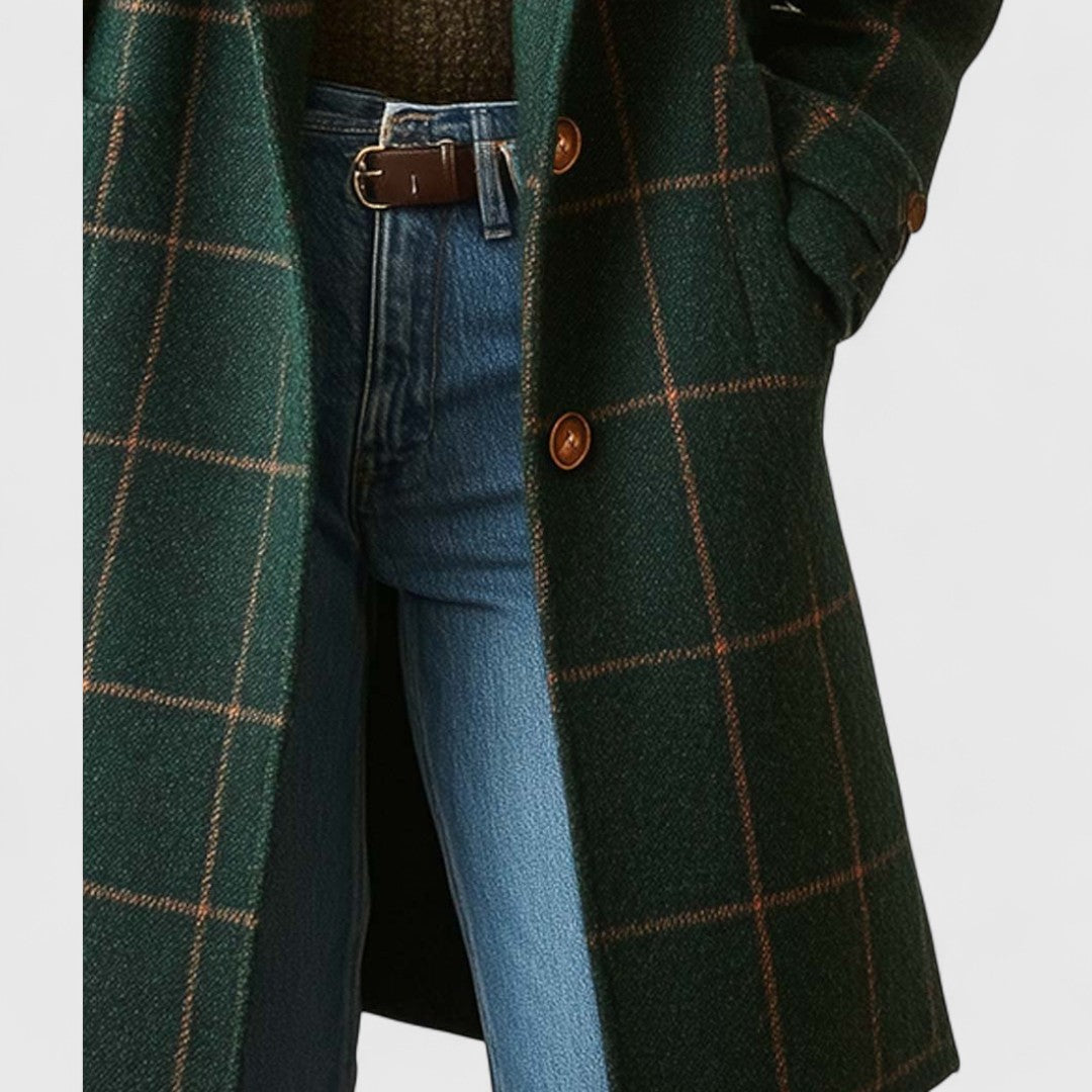 Women's Plaid Longline Button-Through Shacket — Dark Green