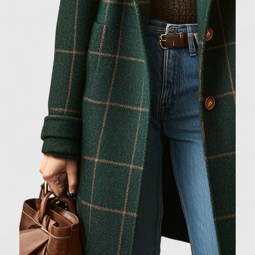 Women's Plaid Longline Button-Through Shacket — Dark Green