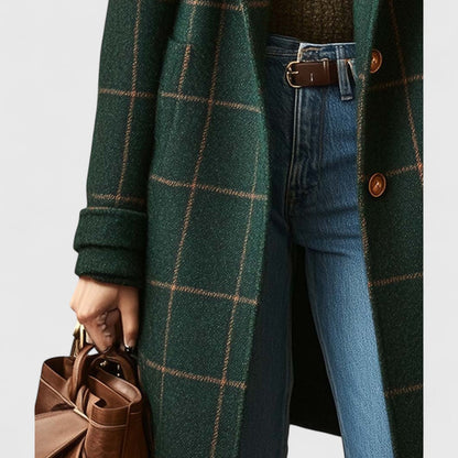 Women's Plaid Longline Button-Through Shacket — Dark Green