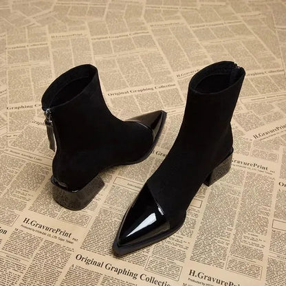 Women's Suede Block Heel Ankle Boots — Brown