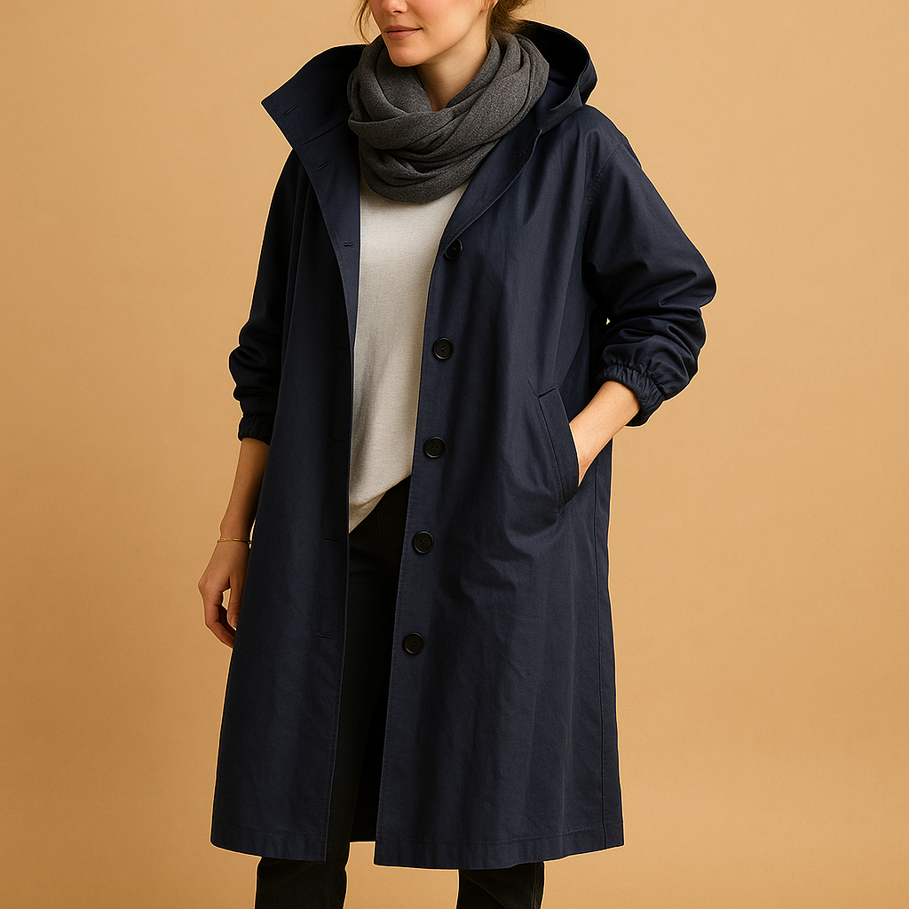 Women's Longline Hooded Casual Coat — Army Green