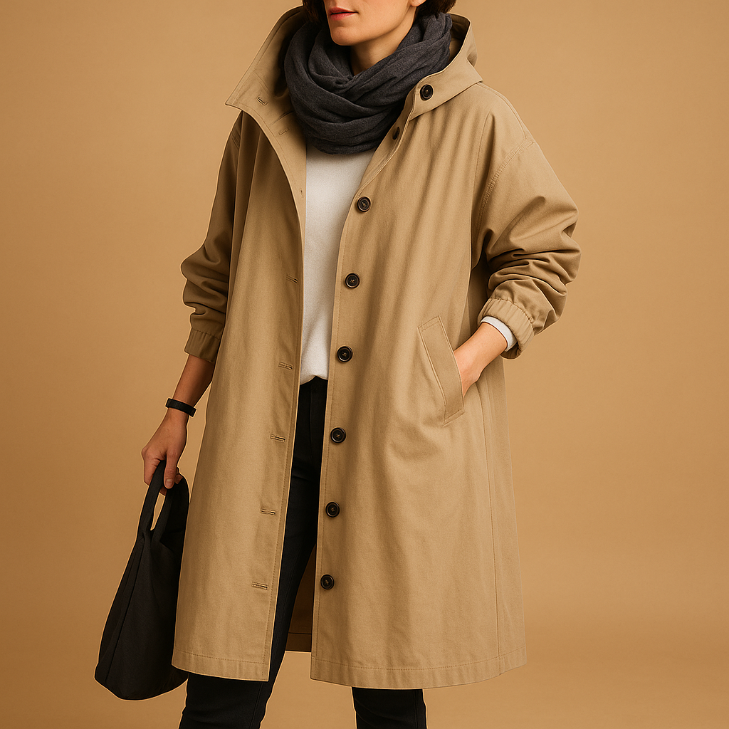 Women's Longline Hooded Casual Coat — Army Green