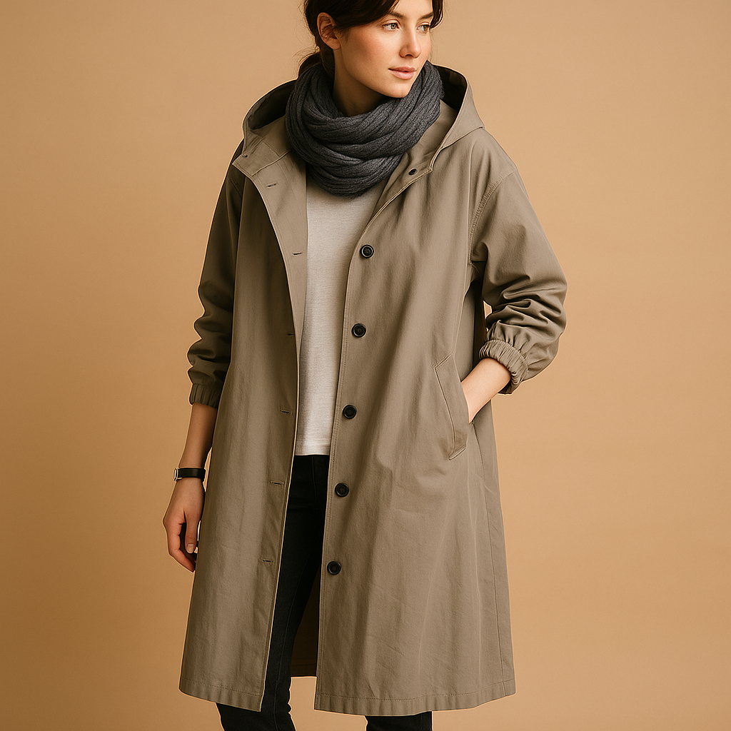 Women's Longline Hooded Casual Coat — Army Green