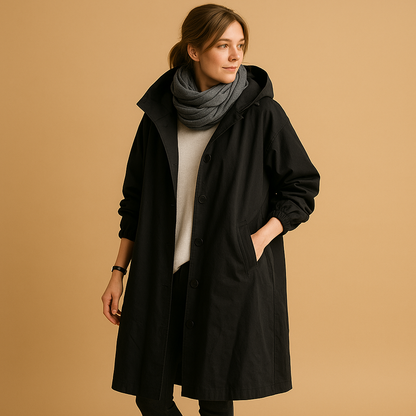 Women's Longline Hooded Casual Coat — Army Green