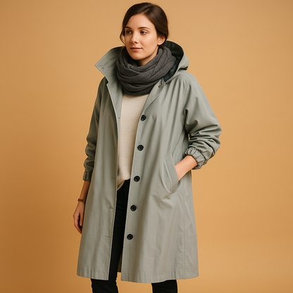 Women's Longline Hooded Casual Coat — Army Green