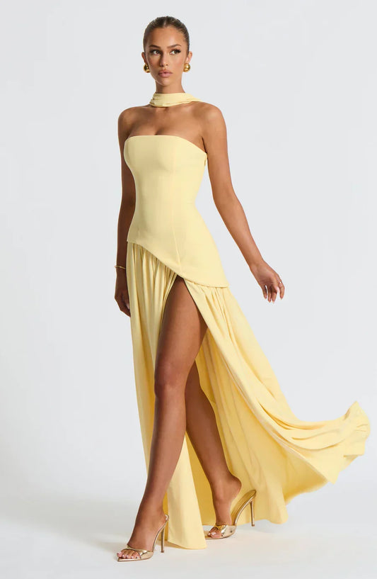 Victoria Women's Strapless Two-Tone Evening Gown with High Slit