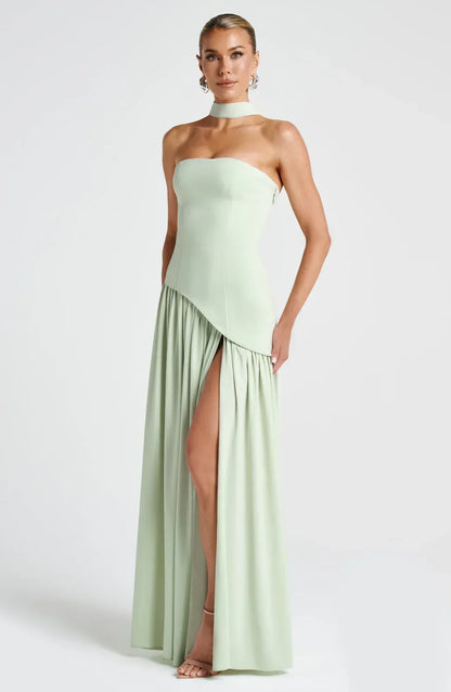 Victoria Women's Strapless Two-Tone Evening Gown with High Slit