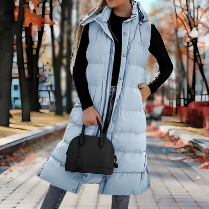 Women's Longline Quilted Puffer Gilet — Black