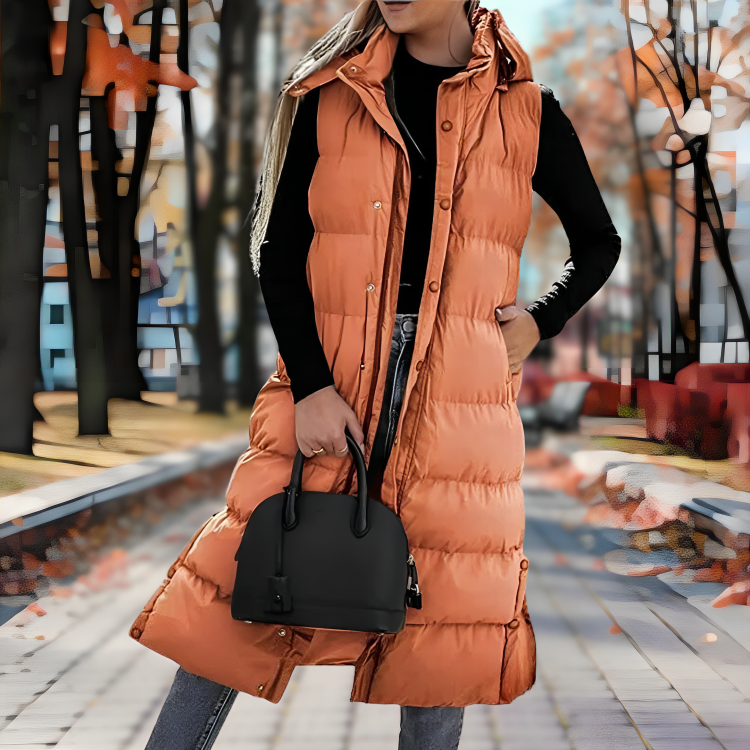 Women's Longline Quilted Puffer Gilet — Black