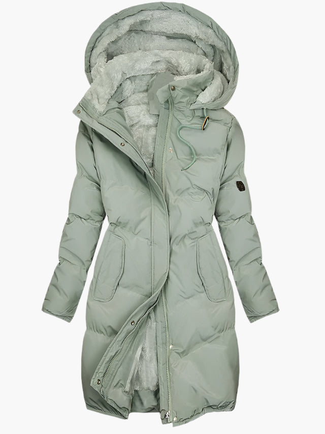 Women's Longline Hooded Winter Puffer Coat — Green