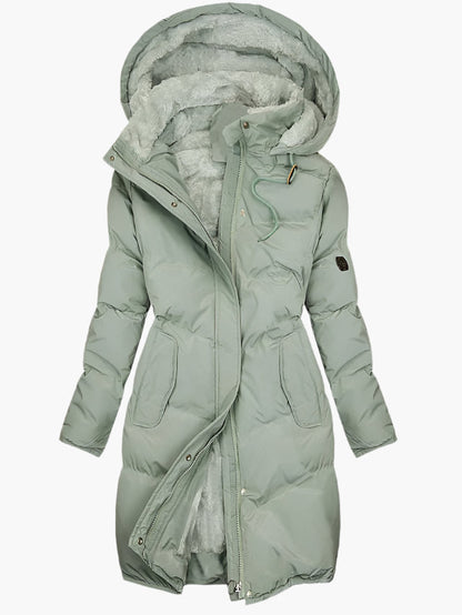 Women's Longline Hooded Winter Puffer Coat — Green
