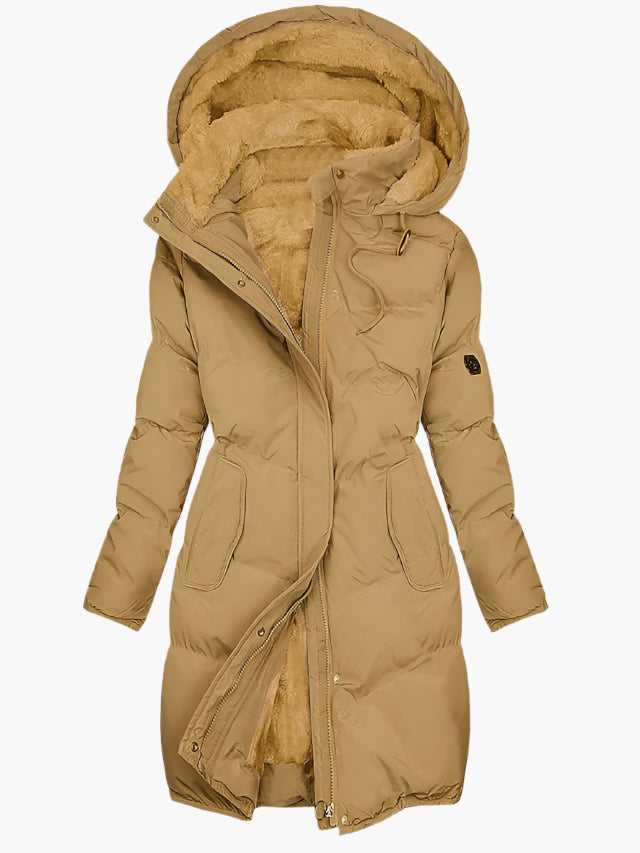 Women's Longline Hooded Winter Puffer Coat — Green