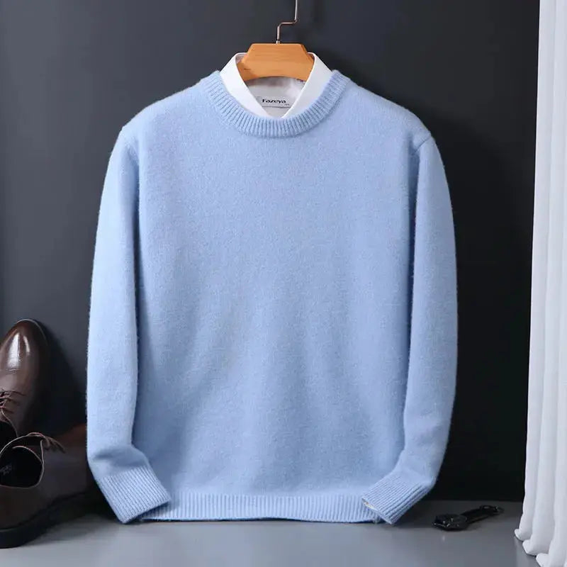 Daniel Men's Round Neck Sweater – Sky Blue, Soft & Elegant Comfort in Mixed Cashmere Wool