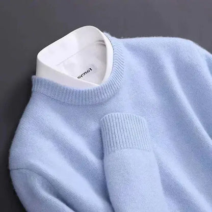Daniel Men's Round Neck Sweater – Sky Blue, Soft & Elegant Comfort in Mixed Cashmere Wool