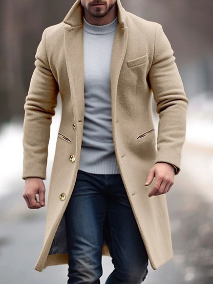 Robert Men's Long Winter Coat – Elegant Fitted Cut with Buttons and Practical Pockets
