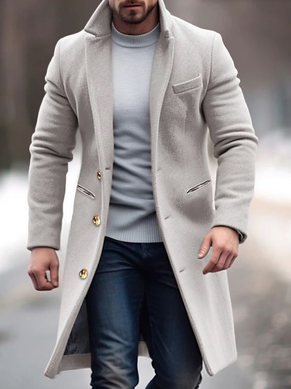 Robert Men's Long Winter Coat – Elegant Fitted Cut with Buttons and Practical Pockets