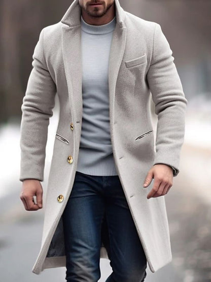 Robert Men's Long Winter Coat – Elegant Fitted Cut with Buttons and Practical Pockets