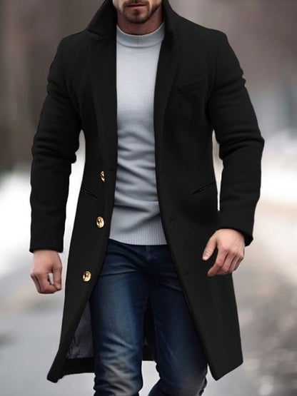 Robert Men's Long Winter Coat – Elegant Fitted Cut with Buttons and Practical Pockets