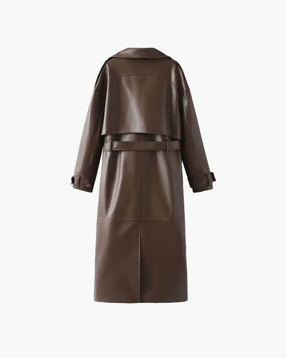 Women's Leather Maxi Trench Coat