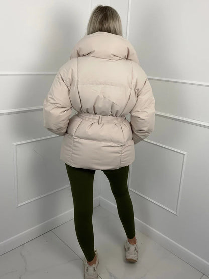 Women's Belted Winter Puffer Coat — Eggshell