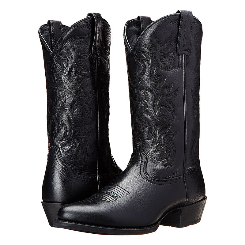 Women's Leather Western Cowboy Boots — Black