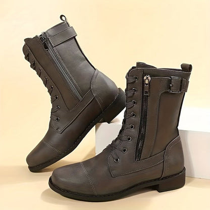 Women's Suede Mid-Calf Zip Boots — Brown
