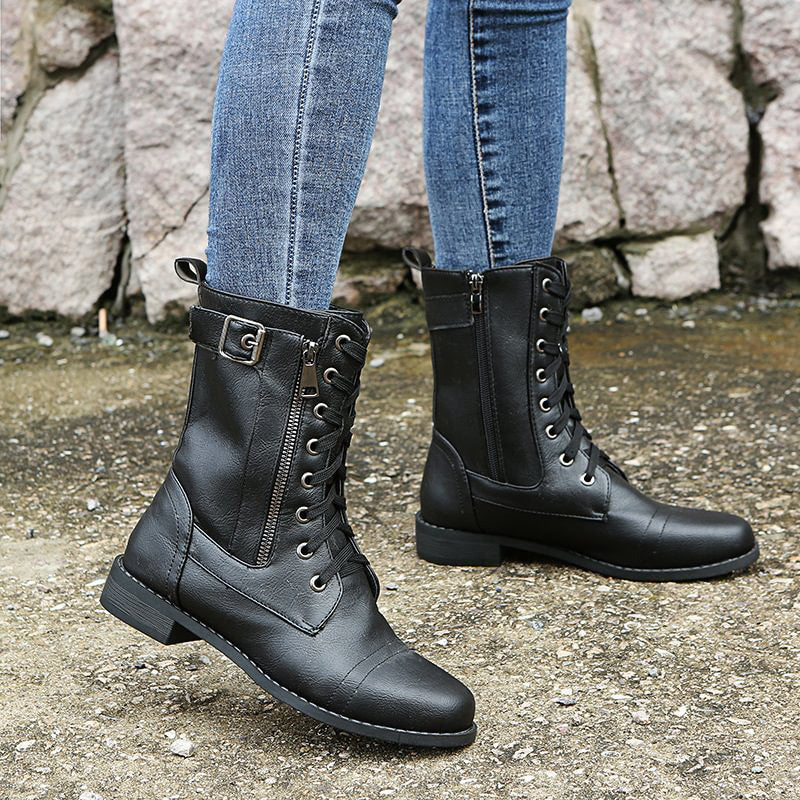 Women's Suede Mid-Calf Zip Boots — Brown