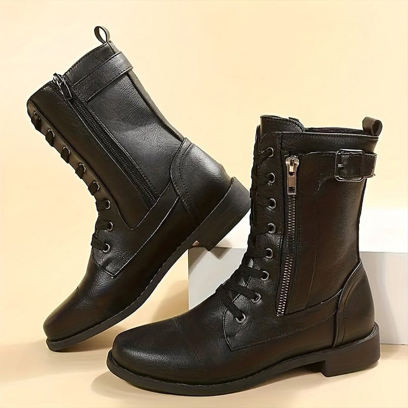 Women's Suede Mid-Calf Zip Boots — Brown