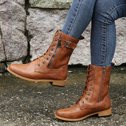 Women's Suede Mid-Calf Zip Boots — Brown