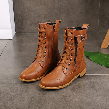Women's Suede Mid-Calf Zip Boots — Brown