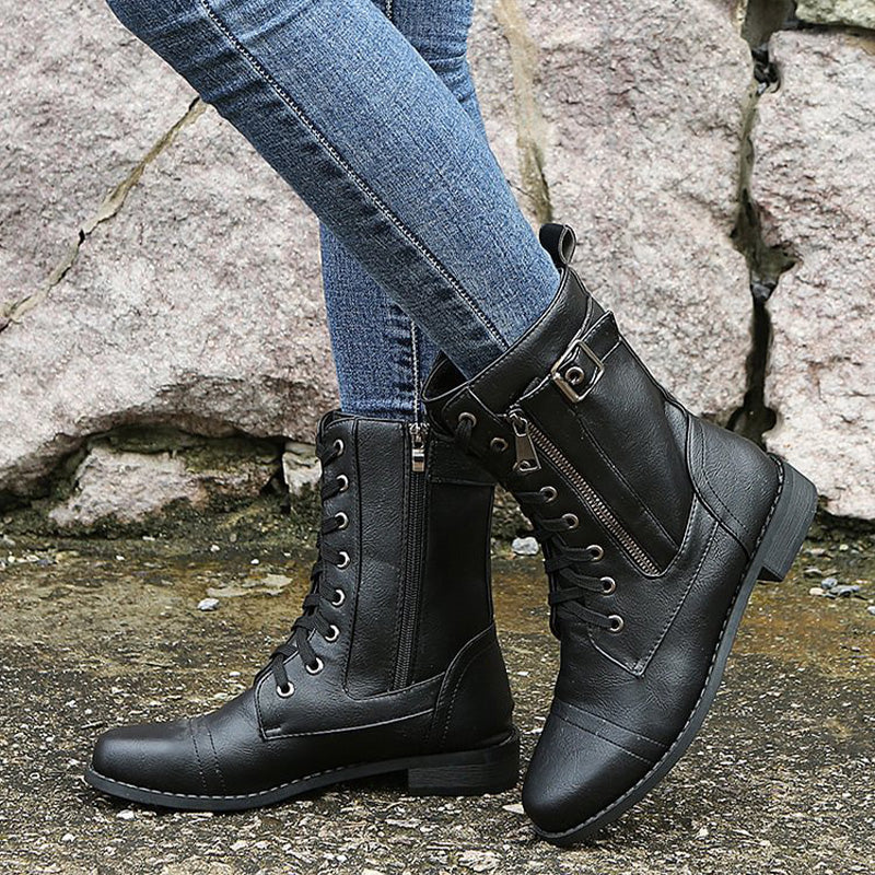 Women's Suede Mid-Calf Zip Boots — Black