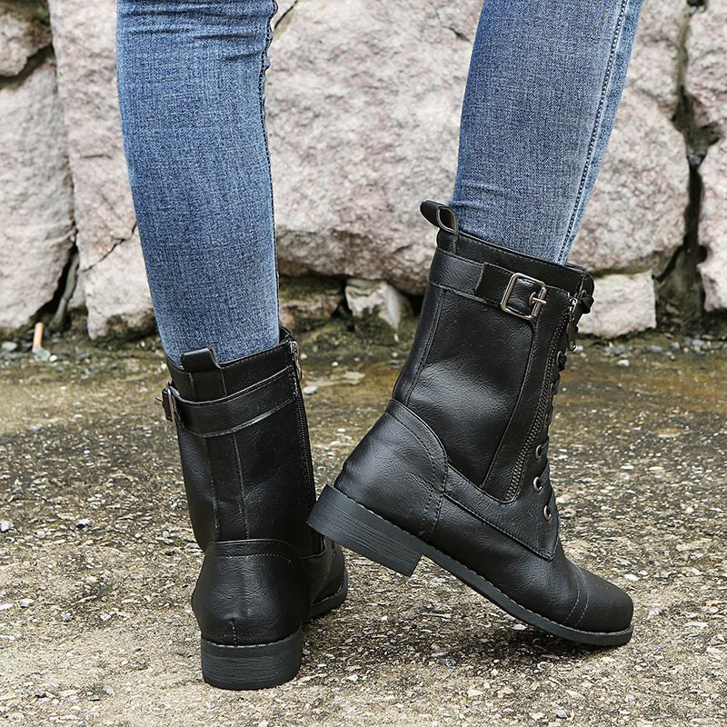 Women's Suede Mid-Calf Zip Boots — Black