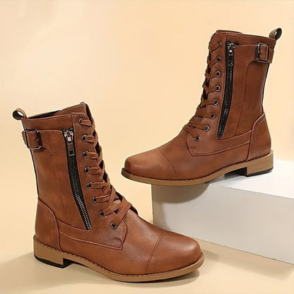 Women's Suede Mid-Calf Zip Boots — Tan