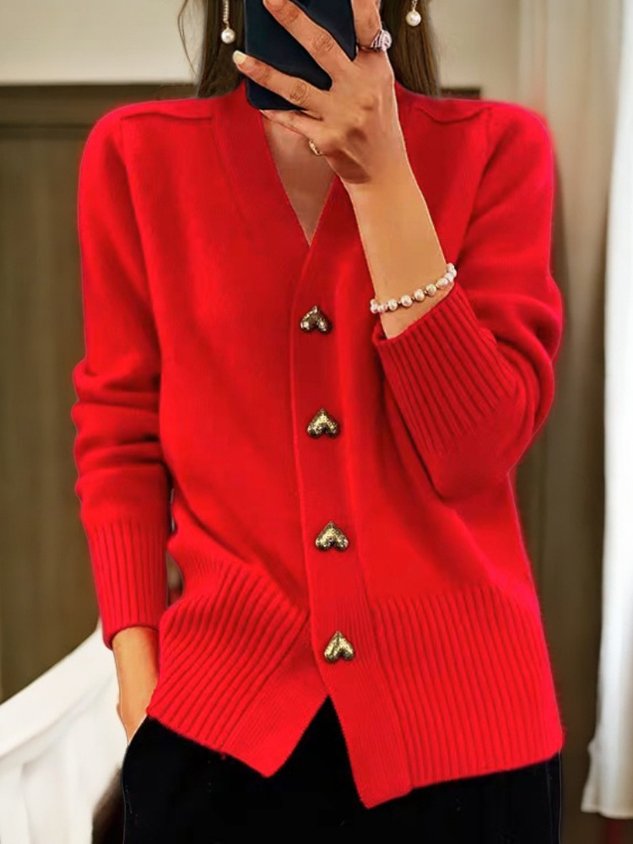 Paulina Women's Knit Vest with Heart Buttons