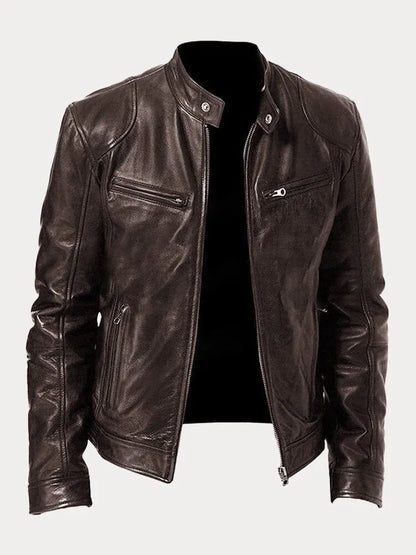 Dave Men's Biker Jacket – Trendy PU Leather with Classic Cut & Soft Cotton Lining