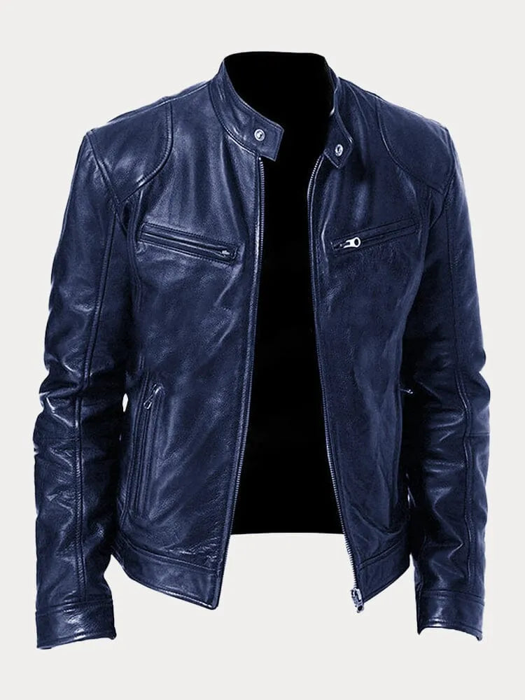 Dave Men's Biker Jacket – Trendy PU Leather with Classic Cut & Soft Cotton Lining