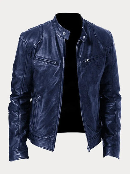 Dave Men's Biker Jacket – Trendy PU Leather with Classic Cut & Soft Cotton Lining