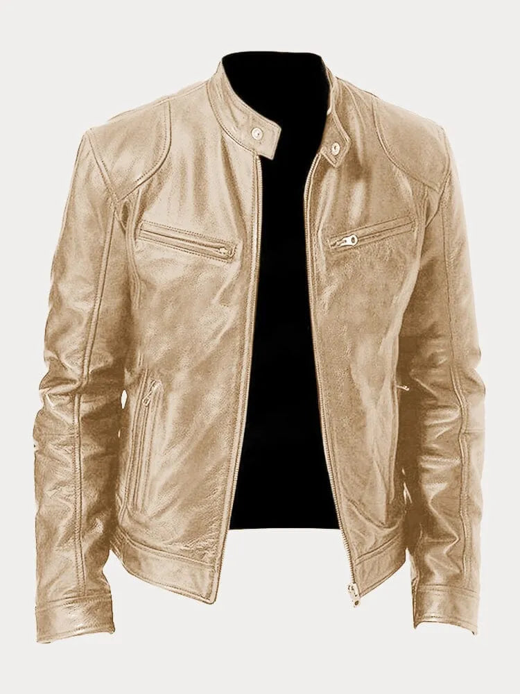Dave Men's Biker Jacket – Trendy PU Leather with Classic Cut & Soft Cotton Lining