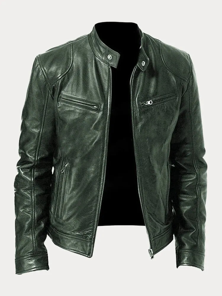 Dave Men's Biker Jacket – Trendy PU Leather with Classic Cut & Soft Cotton Lining
