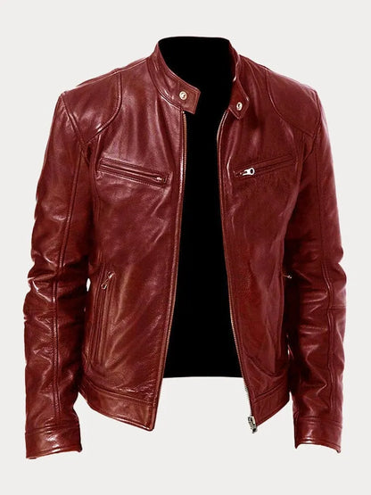 Dave Men's Biker Jacket – Trendy PU Leather with Classic Cut & Soft Cotton Lining
